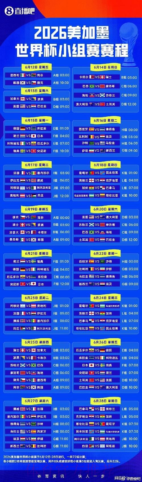 2026世界杯小组赛赛程最新完整安排查询入口 2026世界杯小组赛赛程最新完整安排查询入口